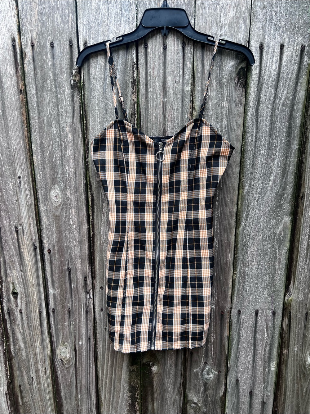 Forever 21 Black and Tan Plaid Zip-Front Mini Dress